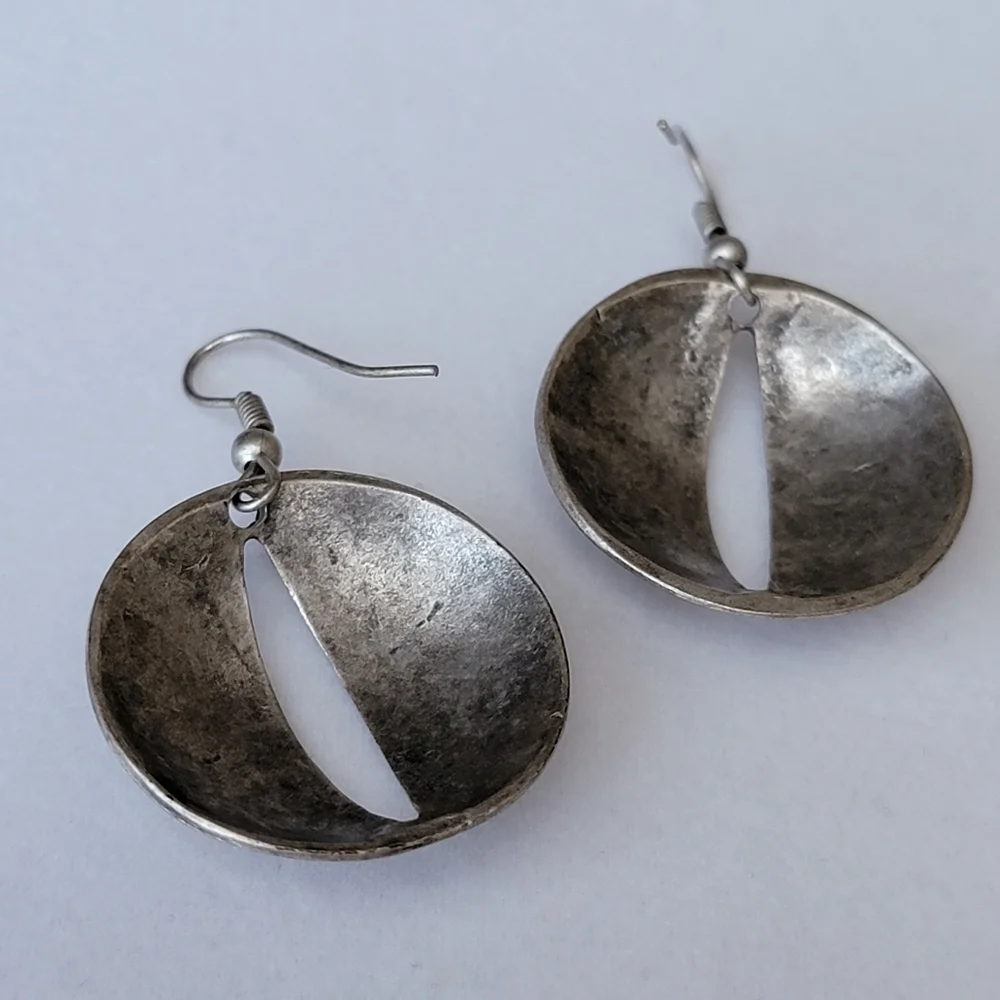 Silver Tone Disc Earrings